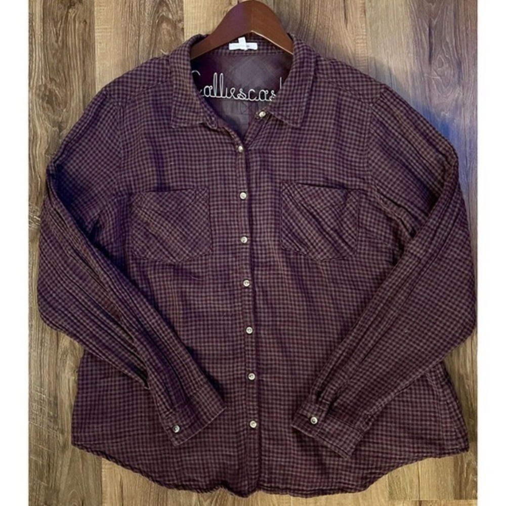 Maurices Women’s Maroon Check Button-Down Autumn LS Blouse Shirt Size 2XL EUC